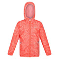 Neon Peach - Front - Regatta Childrens-Kids Lever Animal Print Packaway Waterproof Jacket