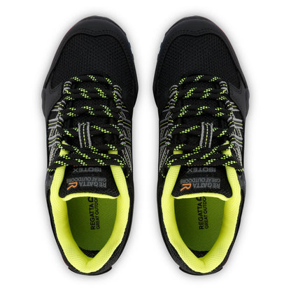Black-Lime Punch - Lifestyle - Regatta Childrens-Kids Edgepoint Waterproof Walking Shoes