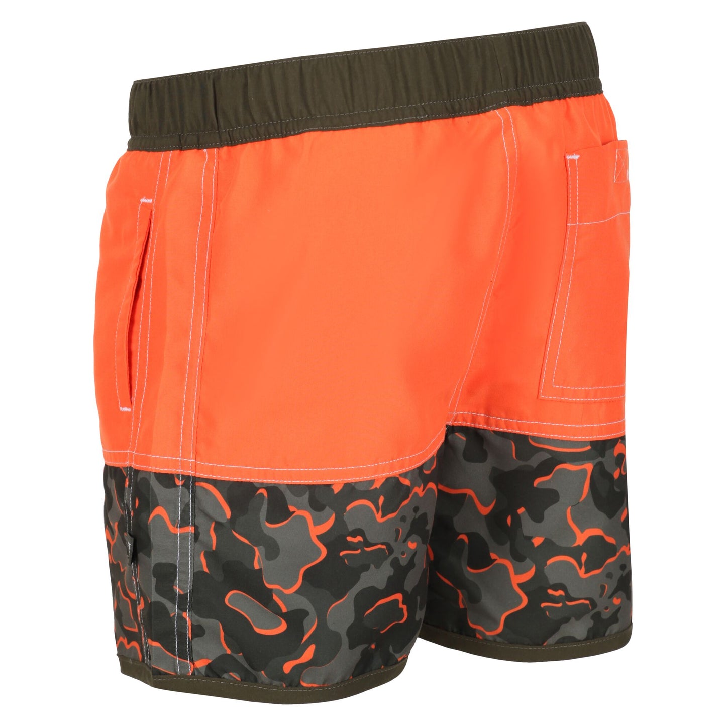 Magma Orange-Grape Leaf - Pack Shot - Regatta Childrens-Kids Sergio Camo Swim Shorts