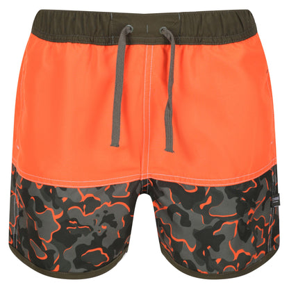 Magma Orange-Grape Leaf - Front - Regatta Childrens-Kids Sergio Camo Swim Shorts