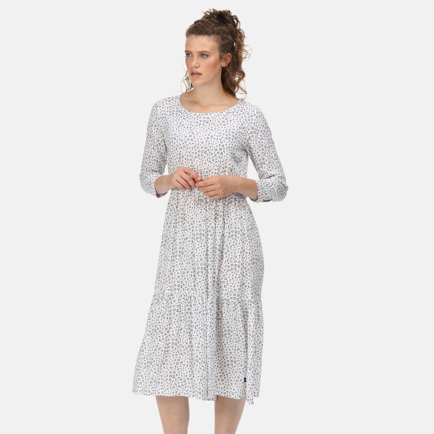 White - Side - Regatta Womens-Ladies Briella Ditsy Print Long-Sleeved Casual Dress