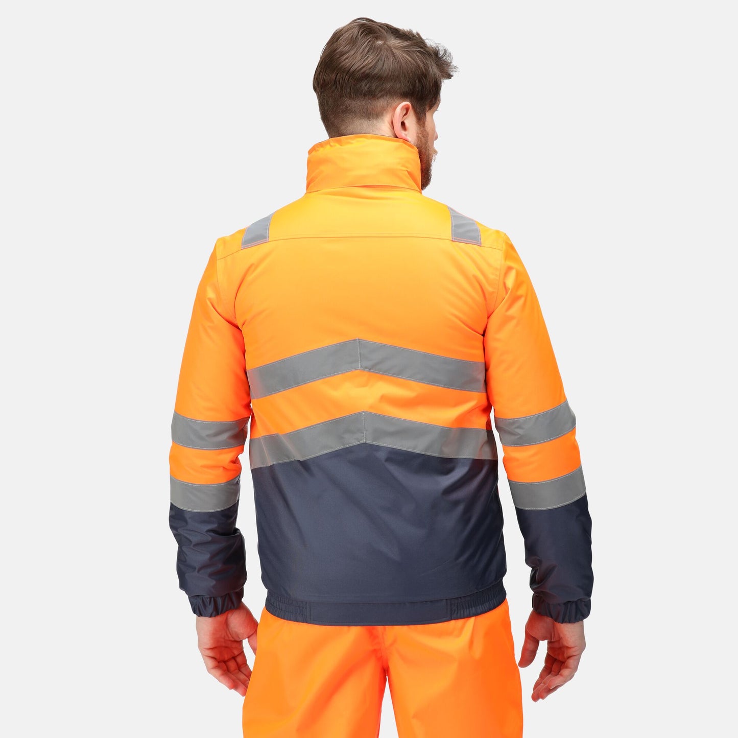 Orange-Navy - Side - Regatta Professional Mens Waterproof Hi-Vis Jacket