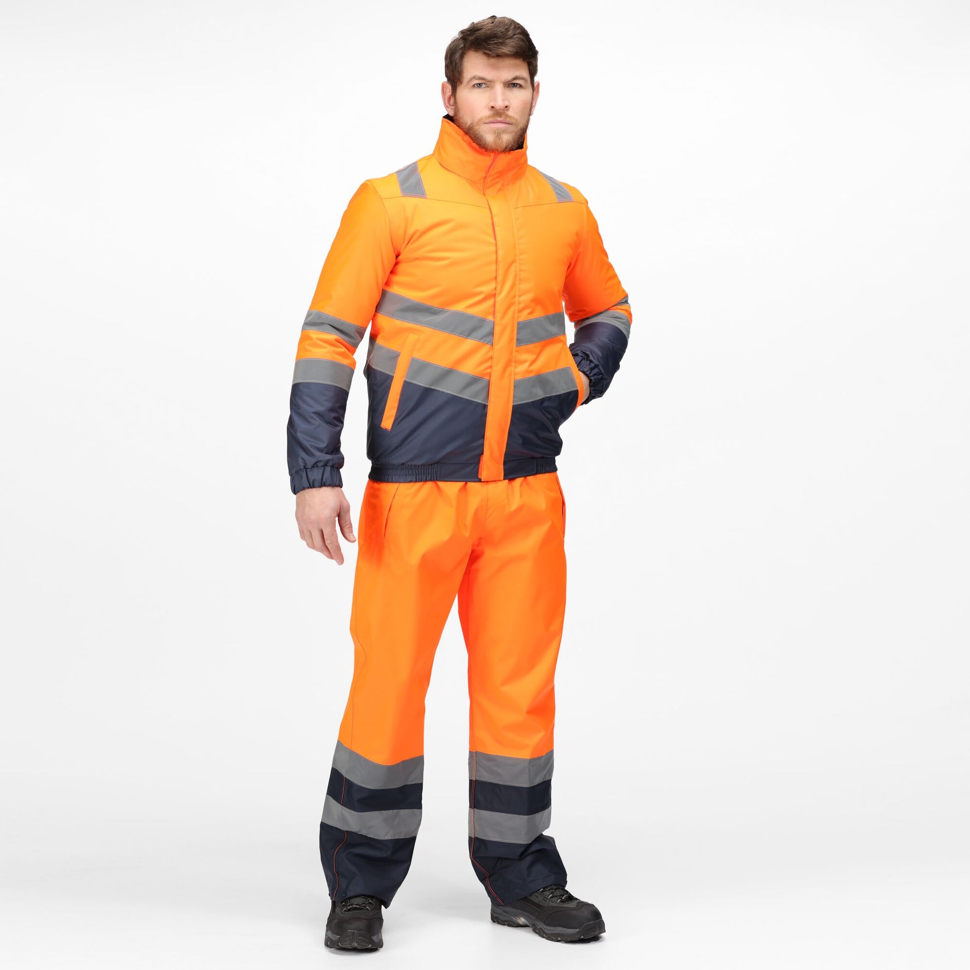 Orange-Navy - Lifestyle - Regatta Professional Mens Waterproof Hi-Vis Jacket