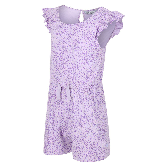 Pastel Lilac - Close up - Regatta Childrens-Kids Dasie Animal Print Ruffle Playsuit