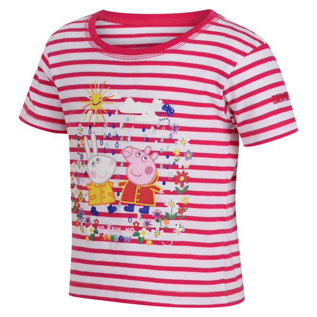 Pink Fusion-White - Side - Regatta Childrens-Kids Peppa Pig Stripe T-Shirt