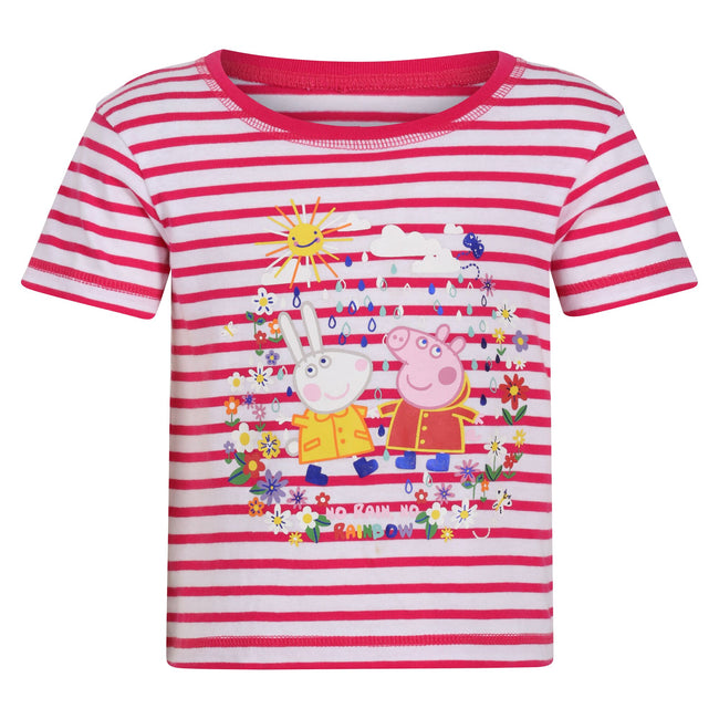 Pink Fusion-White - Front - Regatta Childrens-Kids Peppa Pig Stripe T-Shirt