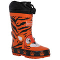 Blaze Orange - Front - Regatta Childrens-Kids Mudplay Tiger Print Wellington Boots