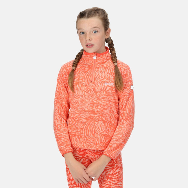Fusion Coral - Side - Regatta Childrens-Kids Highton Animal Print Half Zip Fleece Top