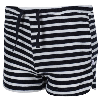 Navy-White - Close up - Regatta Childrens-Kids Dayana Towelling Stripe Casual Shorts