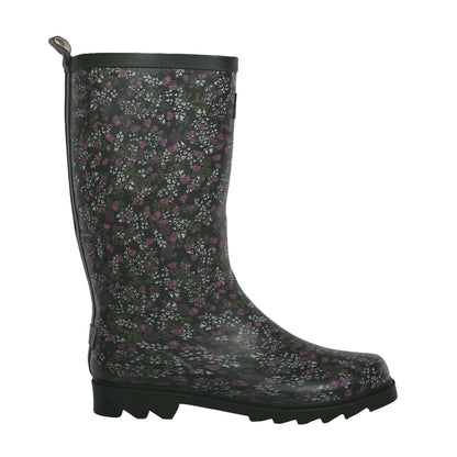 Khaki - Back - Regatta Womens-Ladies Fairweather Cosy Floral Wellington Boots