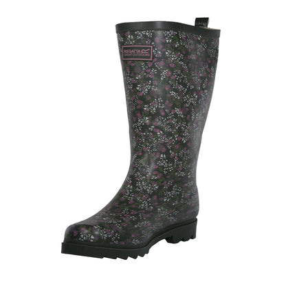 Khaki - Side - Regatta Womens-Ladies Fairweather Cosy Floral Wellington Boots