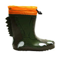 Dark Khaki-Rusty Orange - Back - Regatta Childrens-Kids Mudplay Dinosaur Wellington Boots