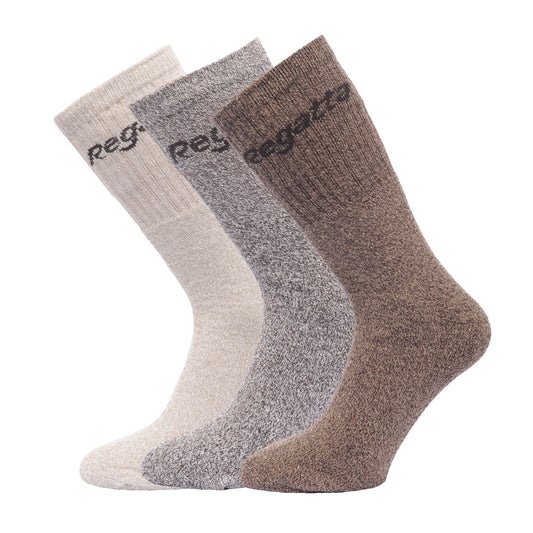 Brown Marl - Front - Regatta Great Outdoors Mens Cotton Rich Casual Socks (Pack Of 3)