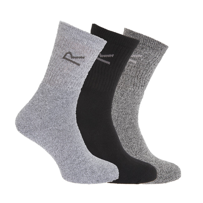Grey Marl - Front - Regatta Great Outdoors Mens Cotton Rich Casual Socks (Pack Of 3)