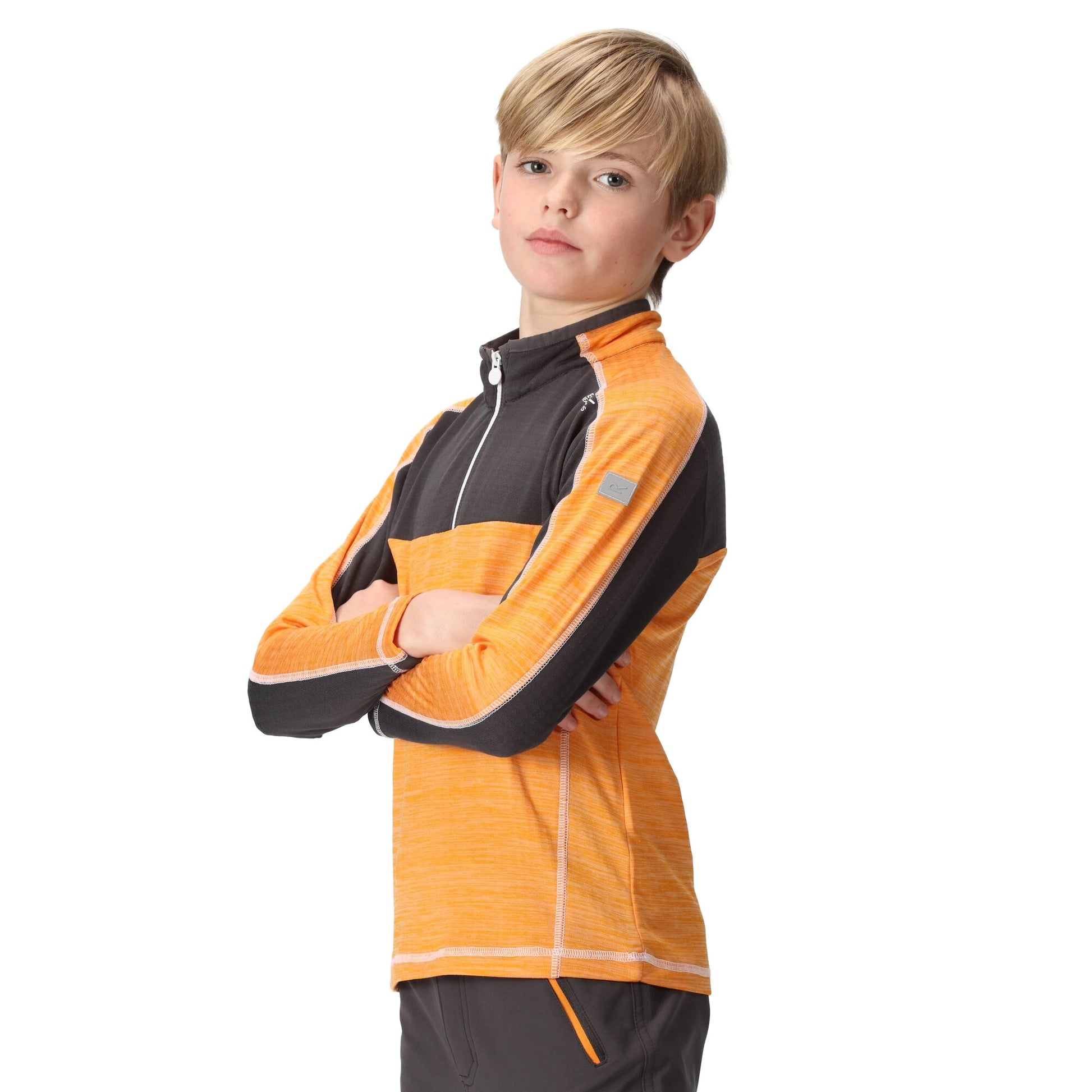 Apricot Crush-Seal Grey - Lifestyle - Regatta Childrens-Kids Hewley Recycled Half Zip Fleece Top