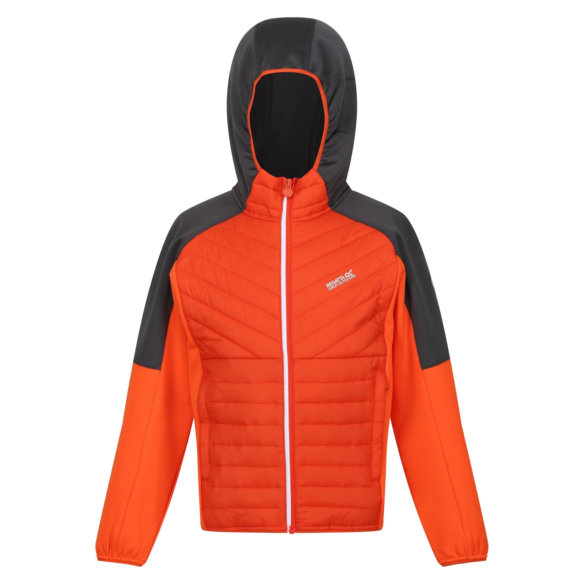 Rusty Orange-Seal Grey - Front - Regatta Childrens-Kids Kielder Hybrid VI Jacket