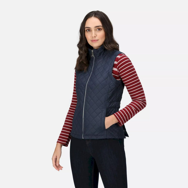 Navy - Pack Shot - Regatta Womens-Ladies Charleigh Checked Quilted Body Warmer