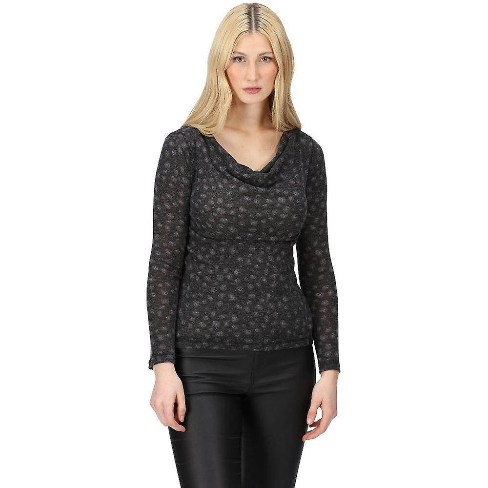 Black-Storm Grey - Side - Regatta Womens-Ladies Frayda Animal Print Cowl Neck Top