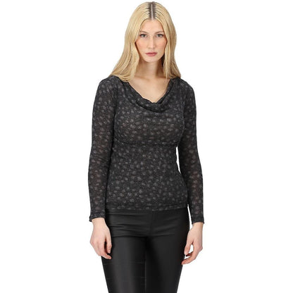 Black-Storm Grey - Side - Regatta Womens-Ladies Frayda Animal Print Cowl Neck Top
