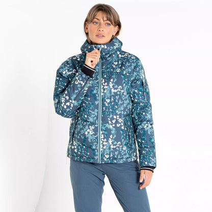Canton Green - Close up - Dare 2B Womens-Ladies Verdict Animal Print Insulated Hooded Ski Jacket