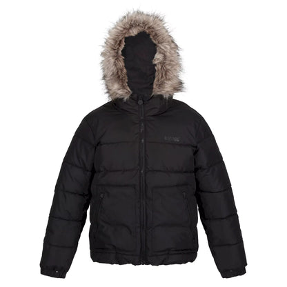Black - Front - Regatta Childrens-Kids Faux Fur Trim Parka