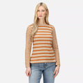 Moccasin Brown-Copper - Close up - Regatta Womens-Ladies Farida Striped Long-Sleeved T-Shirt