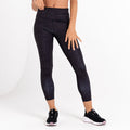 Black-Grey - Lifestyle - Dare 2B Womens-Ladies Influential Cire Finish Leaf Print Gym 7-8 Leggings