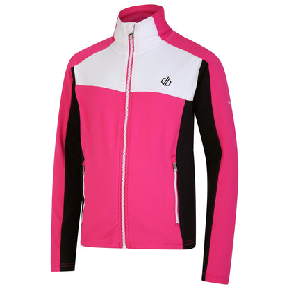 Pure Pink-Black - Side - Dare 2B Childrens-Kids Emergent Core Stretch Midlayer