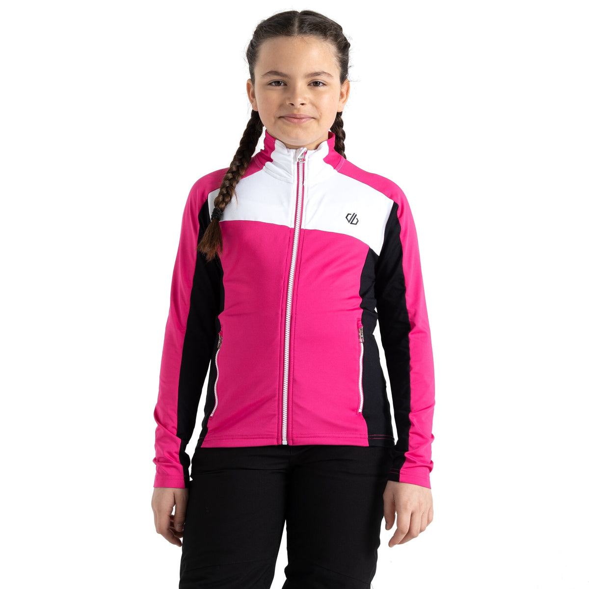 Pure Pink-Black - Lifestyle - Dare 2B Childrens-Kids Emergent Core Stretch Midlayer