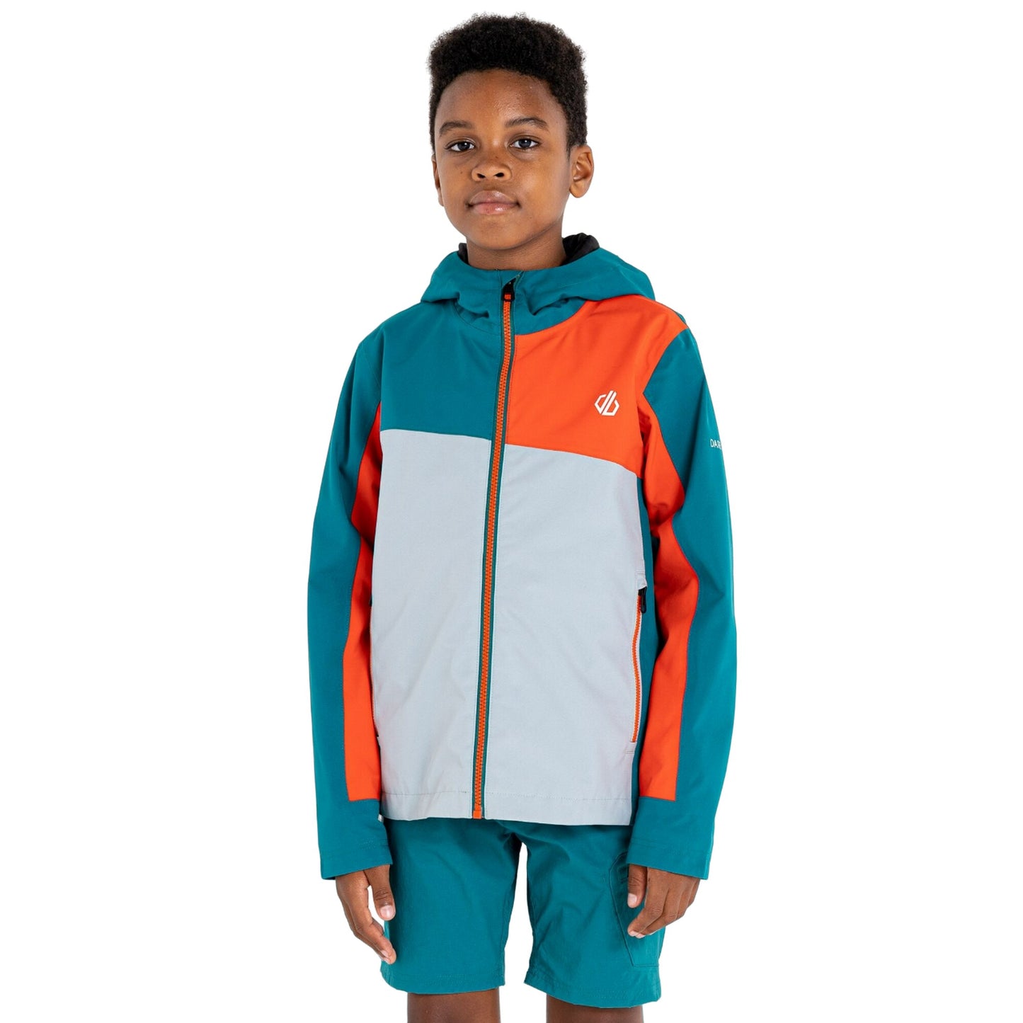 Fortune Green-Trail Blaze Orange - Lifestyle - Dare 2B Childrens-Kids Explore Waterproof Jacket