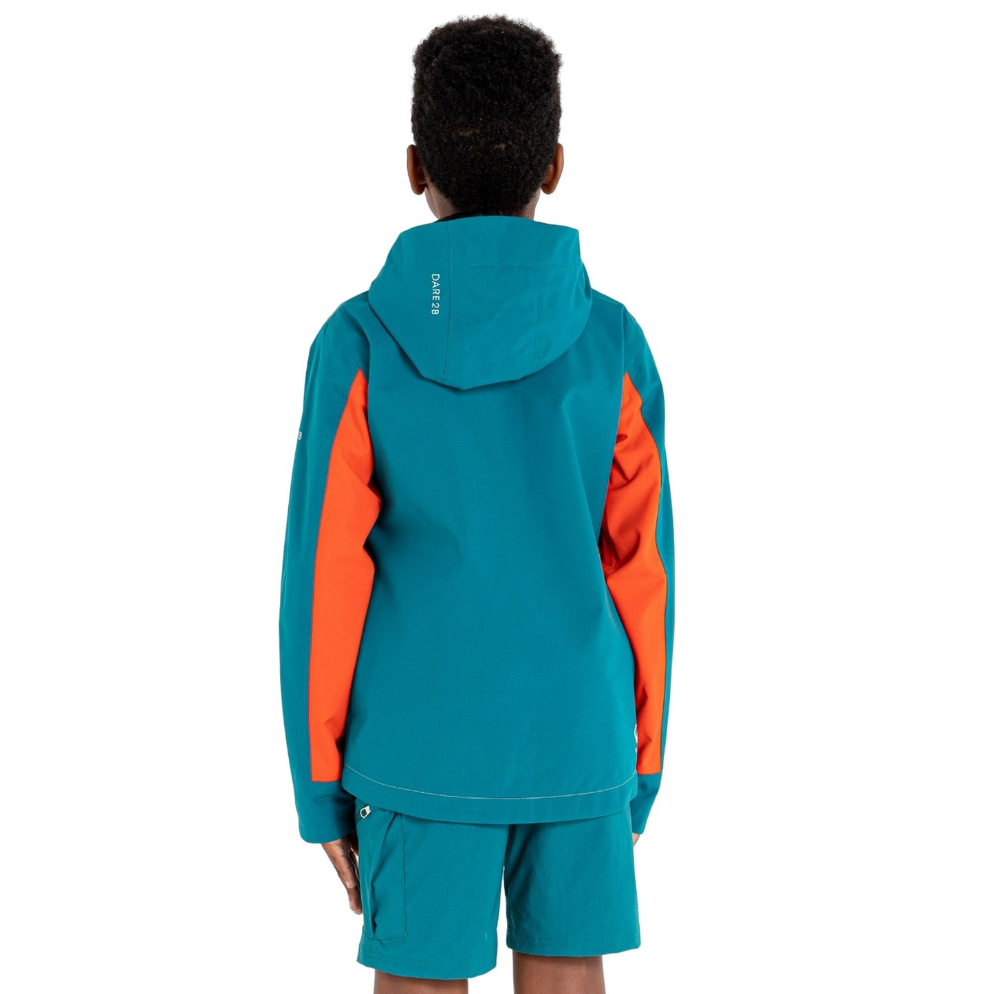 Fortune Green-Trail Blaze Orange - Pack Shot - Dare 2B Childrens-Kids Explore Waterproof Jacket