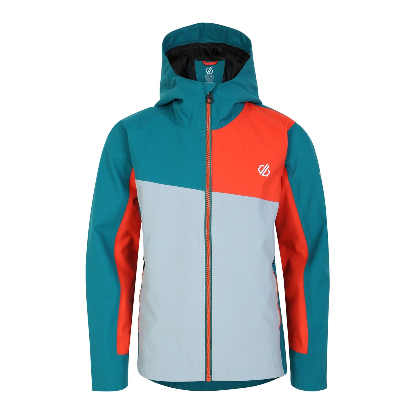 Fortune Green-Trail Blaze Orange - Front - Dare 2B Childrens-Kids Explore Waterproof Jacket