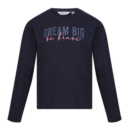 Navy - Front - Regatta Childrens-Kids Wenbie III Slogan Long-Sleeved T-Shirt