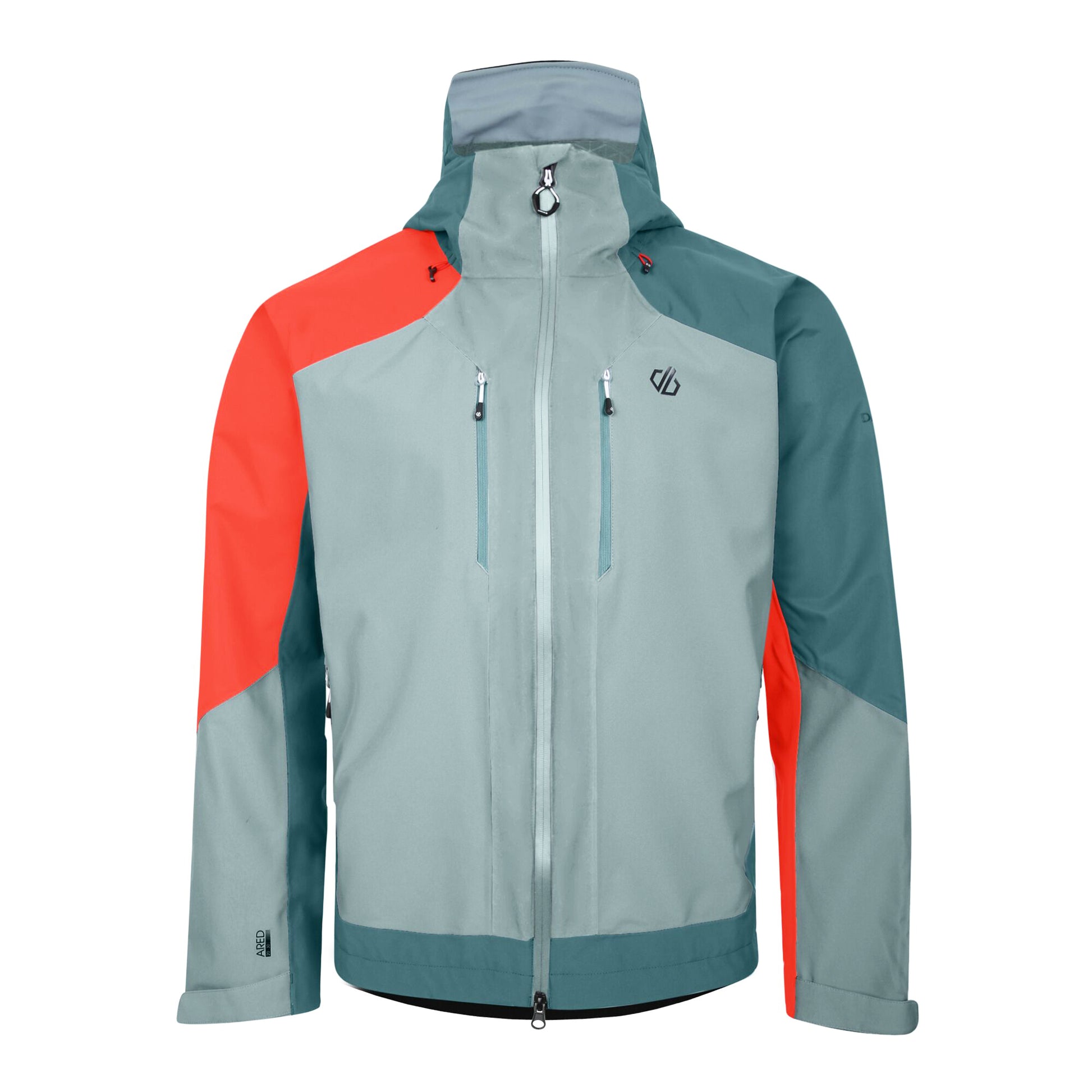 Trail Blaze Orange-Slate-Mediterranean Green - Front - Dare 2B Mens Arising Waterproof Jacket