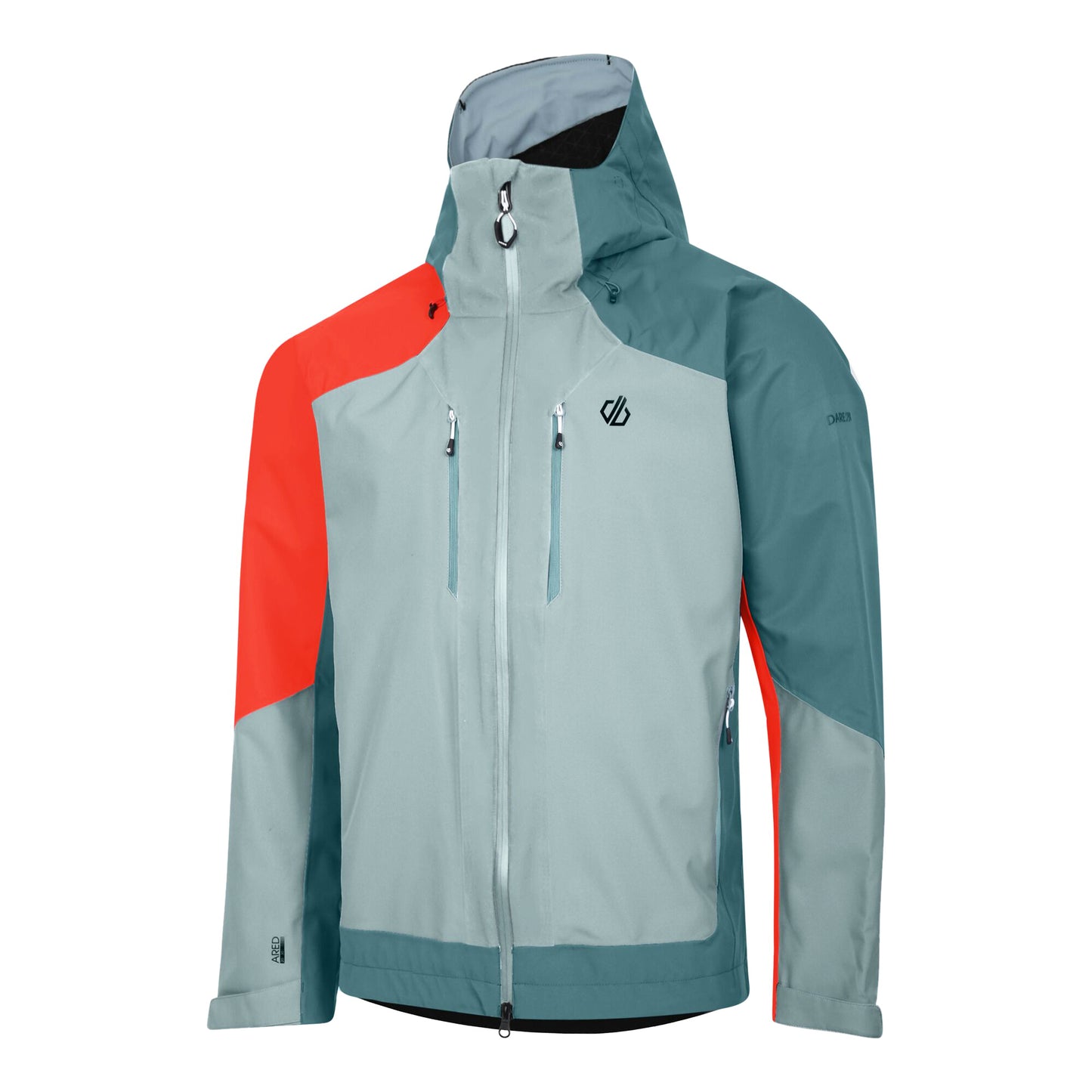 Trail Blaze Orange-Slate-Mediterranean Green - Side - Dare 2B Mens Arising Waterproof Jacket