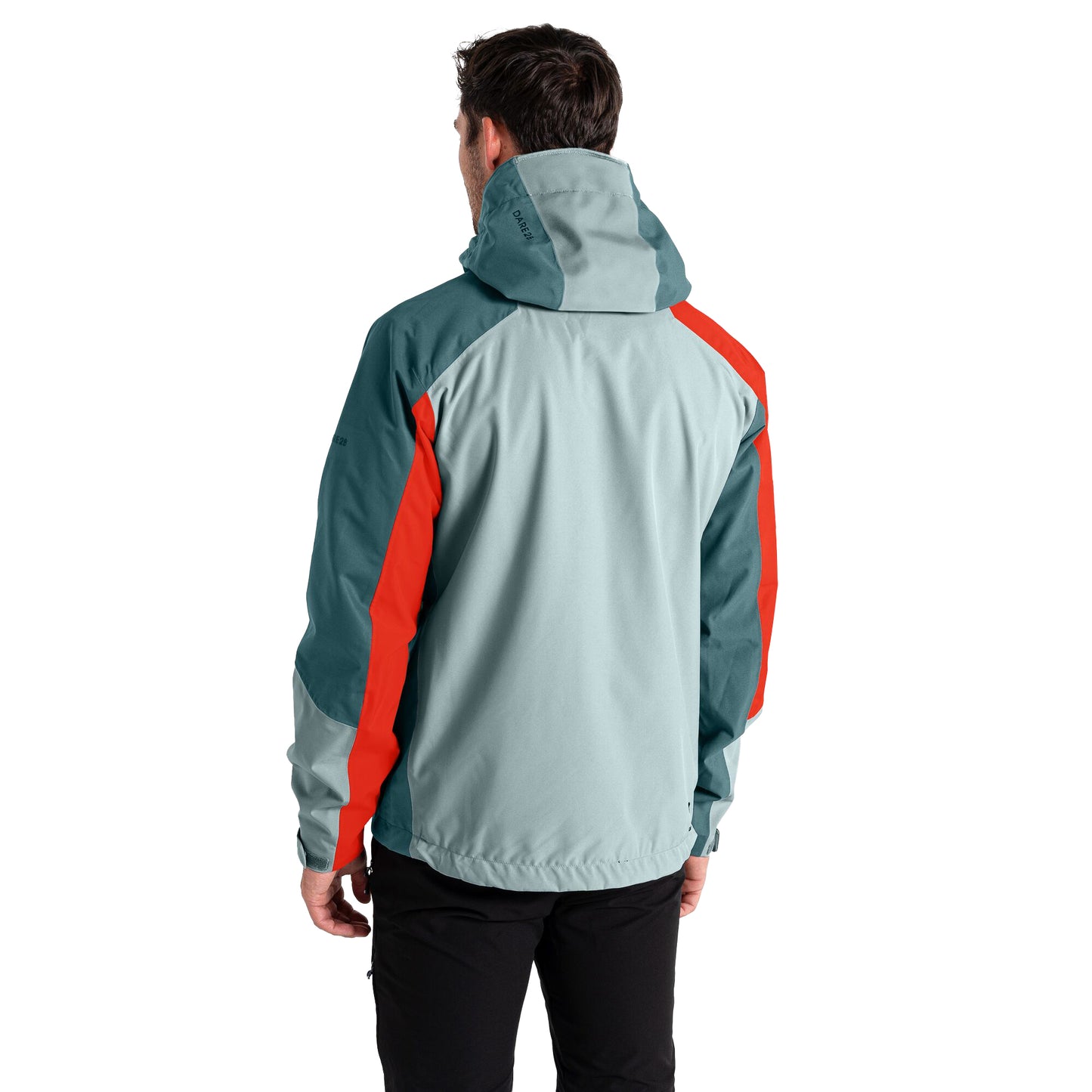 Trail Blaze Orange-Slate-Mediterranean Green - Pack Shot - Dare 2B Mens Arising Waterproof Jacket
