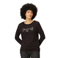 Black - Pack Shot - Regatta Womens-Ladies Carlene Hearts Long-Sleeved T-Shirt