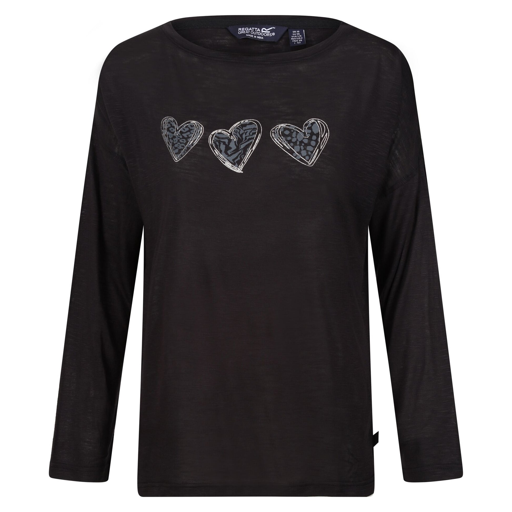 Black - Front - Regatta Womens-Ladies Carlene Hearts Long-Sleeved T-Shirt