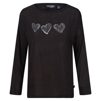 Black - Front - Regatta Womens-Ladies Carlene Hearts Long-Sleeved T-Shirt