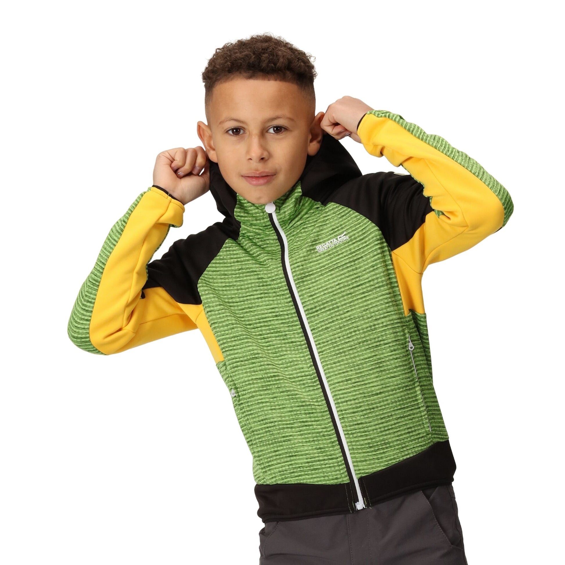 Jasmine Green-Black - Lifestyle - Regatta Childrens-Kids Prenton II Hooded Soft Shell Jacket