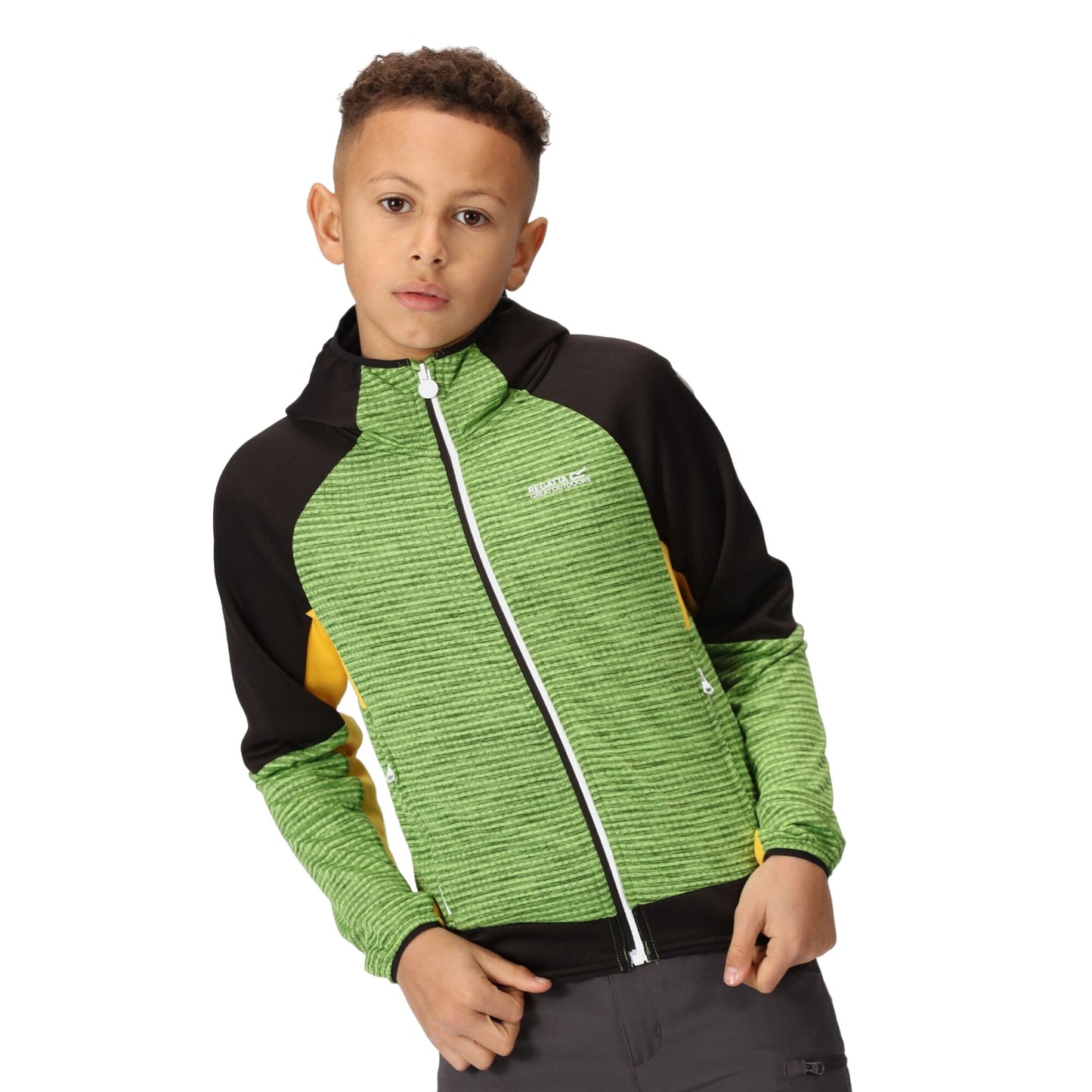 Jasmine Green-Black - Pack Shot - Regatta Childrens-Kids Prenton II Hooded Soft Shell Jacket