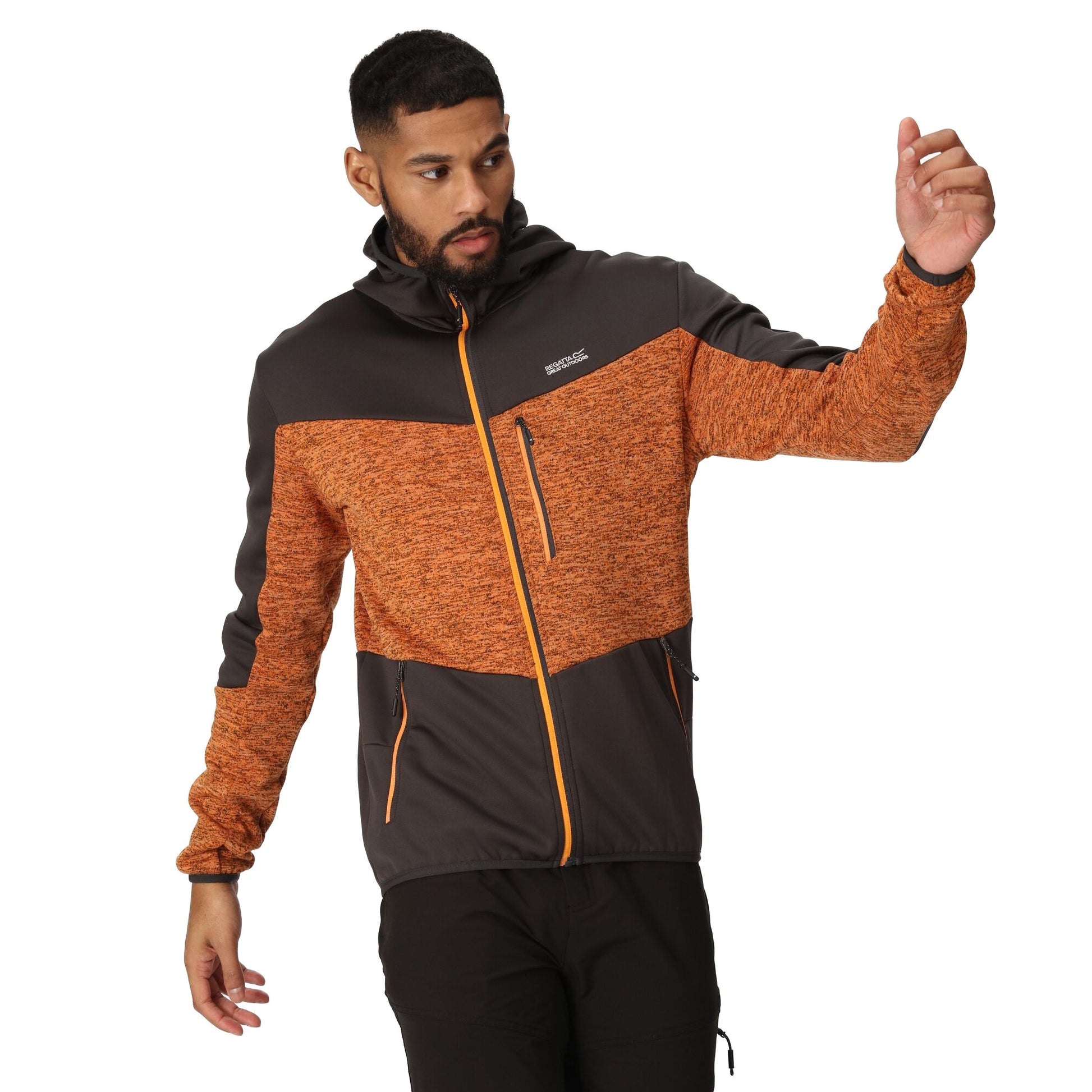 Orange Pepper-Ash - Pack Shot - Regatta Mens Cadford V Marl Full Zip Fleece Jacket