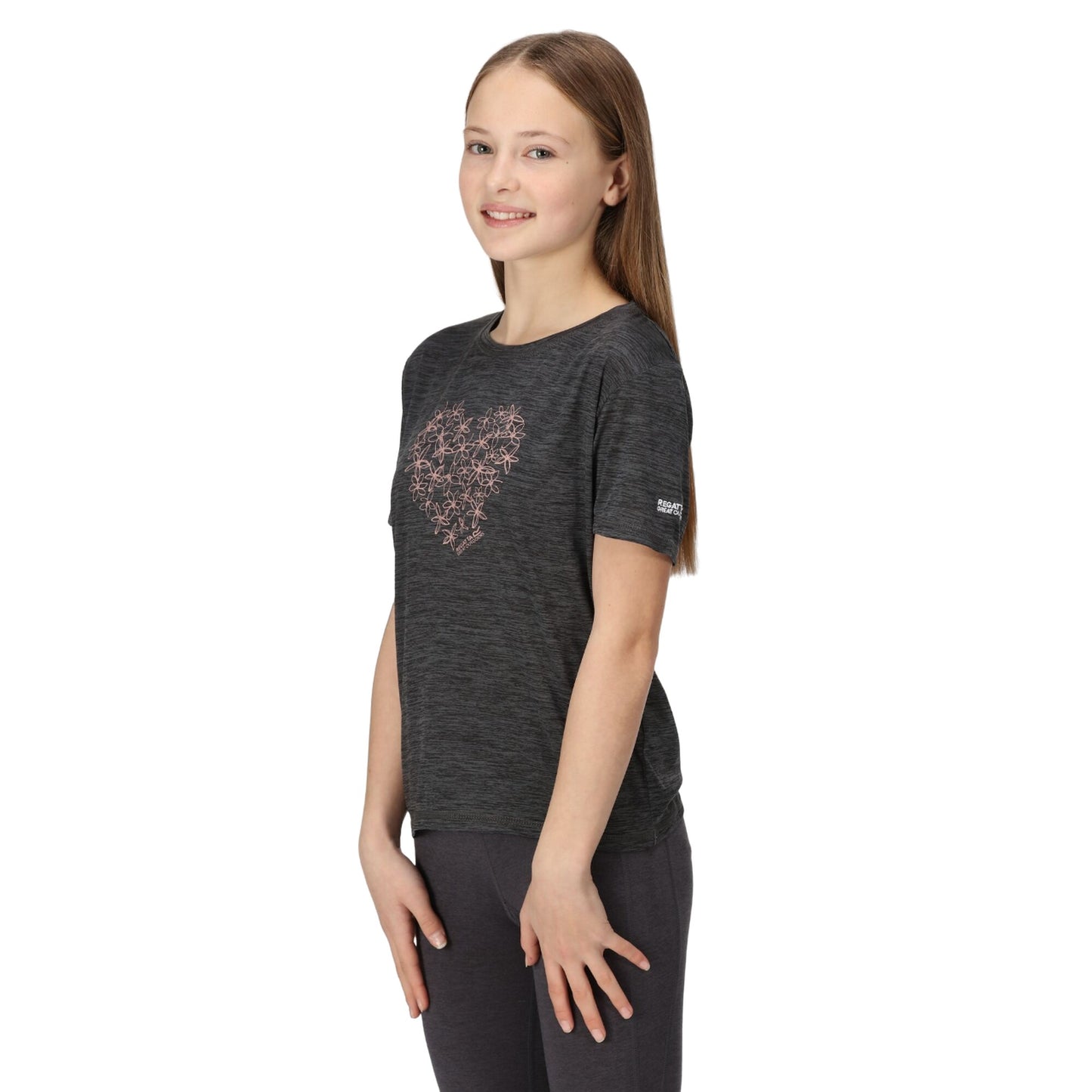 Seal Grey - Pack Shot - Regatta Childrens-Kids Alvarado VII Heart Marl T-Shirt