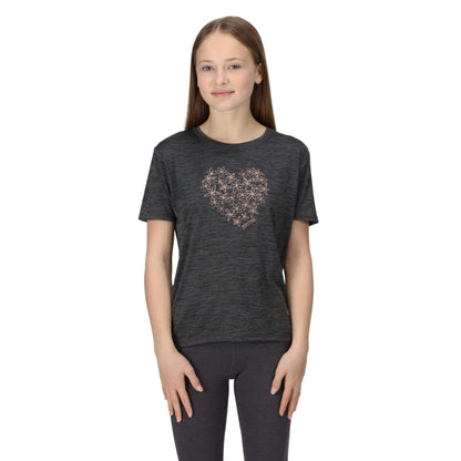 Seal Grey - Close up - Regatta Childrens-Kids Alvarado VII Heart Marl T-Shirt