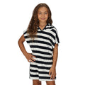 Navy - Pack Shot - Regatta Childrens-Kids Bernessa Striped Towelling Poncho