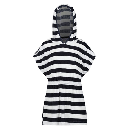 Navy - Front - Regatta Childrens-Kids Bernessa Striped Towelling Poncho