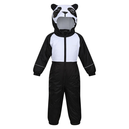 Black-White - Front - Regatta Childrens-Kids Mudplay III Panda Waterproof Puddle Suit