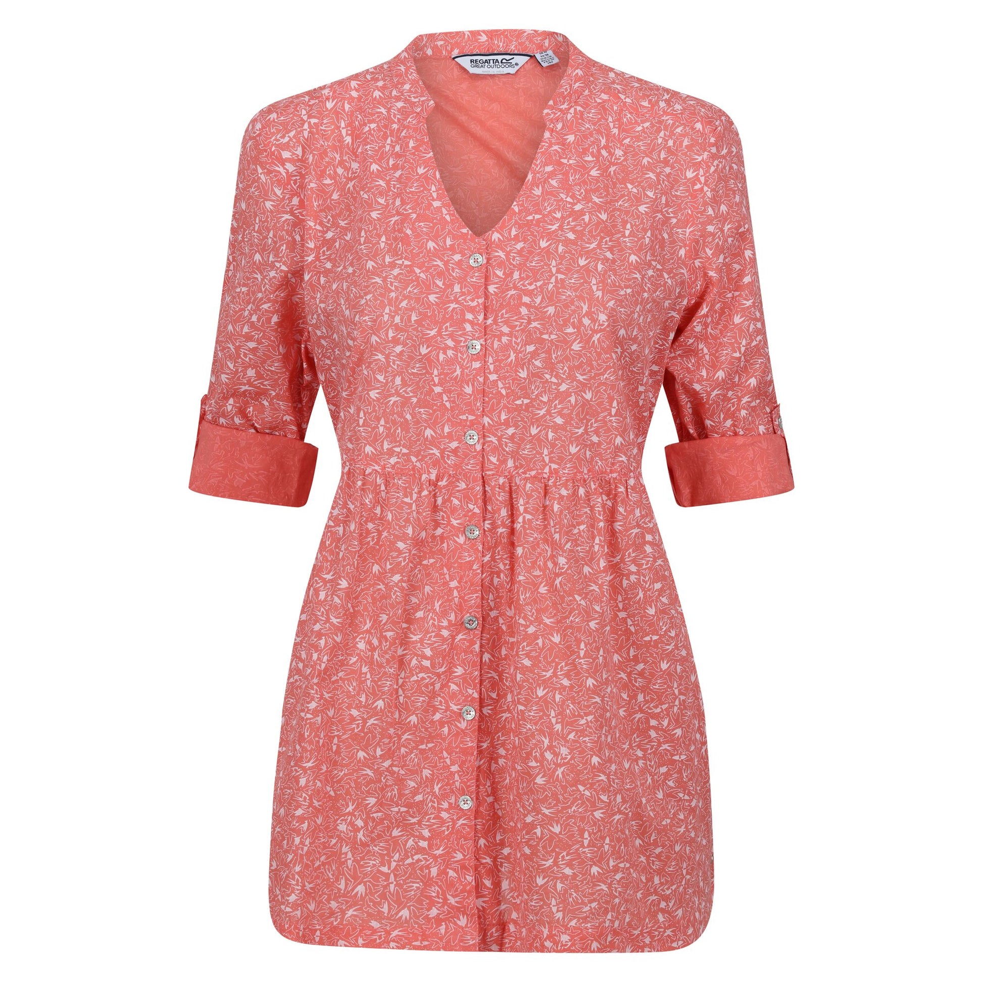 Shell Pink - Front - Regatta Womens-Ladies Nemora Birds Cotton Blouse