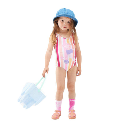 Multicoloured - Side - Regatta Girls Multi Striped Peppa Pig One Piece Swimsuit