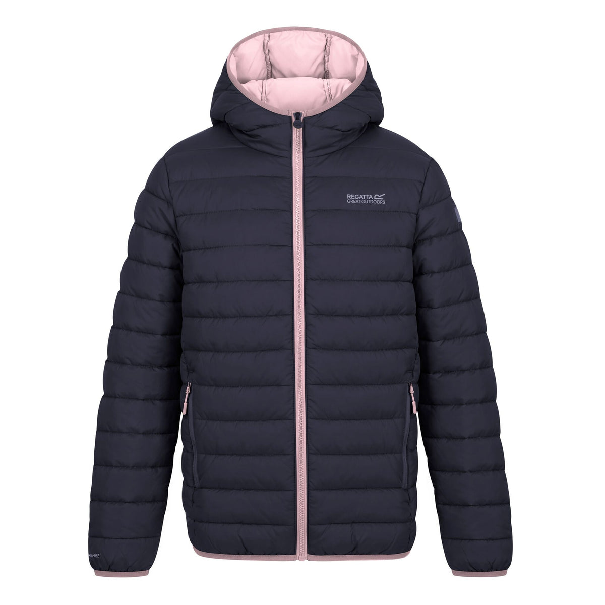 Navy-Powder Lilac - Front - Regatta Childrens-Kids Marizion Hooded Padded Jacket